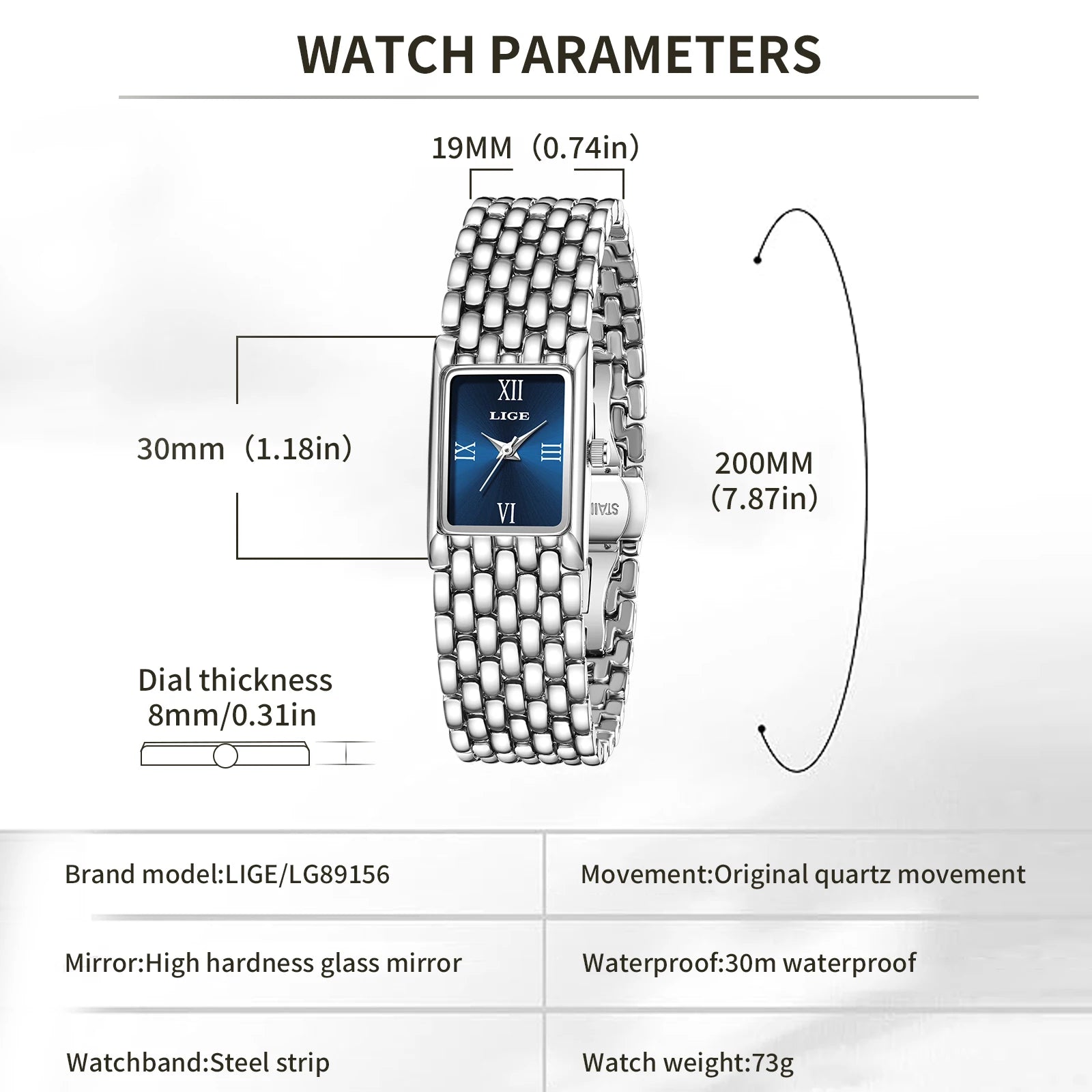 LIGE Fashion Luxury Quartz Woman Watch Stainless Steel